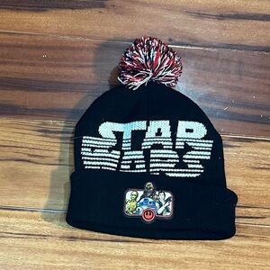 Star Wars Black Knit Pom Beanie with White Logo and Red/White Pom